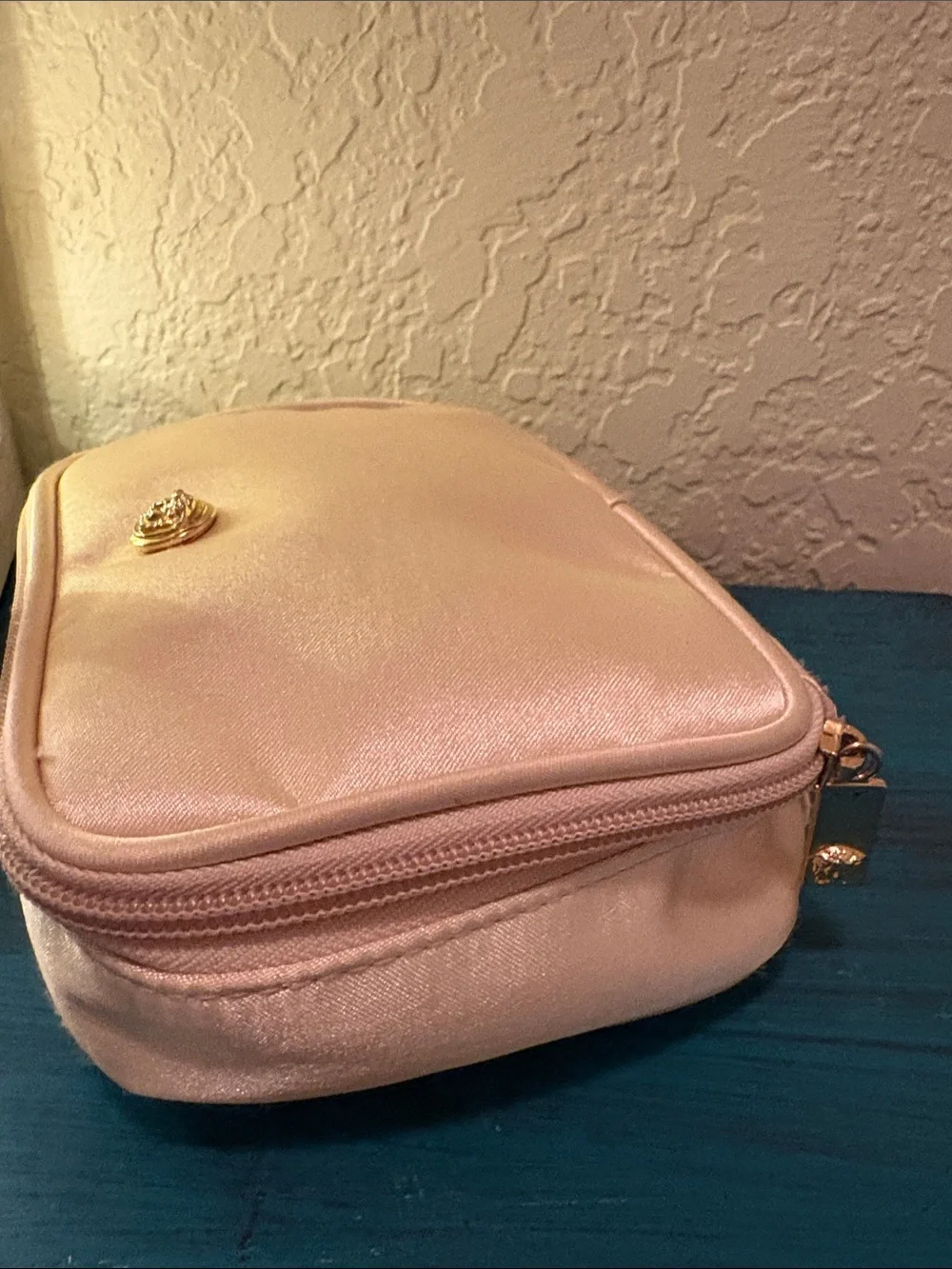 Vintage Versace Satin Cosmetic Pouch with Gold Medallion
